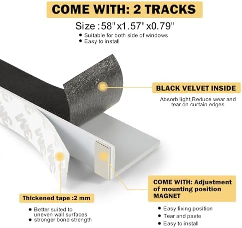 Blackout PVC Light Blocking Strips for Window Shades and Blinds - Blocks Light Along The Sides of Blackout Blinds,Side Tracks for Cordless Shades, Light Blocking Strips for Bedroom (White, 58",2Pcs) - Image 3