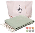 ATANI Turkish Beach Towel, Converts to a Bag, Oversized 100% Cotton Bath Towels Lightweight Quick-Dry Beach Blanket for Travel, Picnic, Camping, Yoga and Pool (Green + Bag, 35 inc x 69 inc) by ATANI