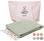 ATANI Turkish Beach Towel, Converts to a Bag, Oversized 100% Cotton Bath Towels Lightweight Quick-Dry Beach Blanket for Travel, Picnic, Camping, Yoga and Pool (Green + Bag, 35 inc x 69 inc) by ATANI