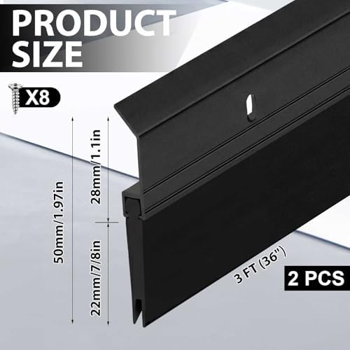 Hushee 2 Pack 36 Inches Metal Door Sweep Double Rubber Aluminum,Black - Image 2