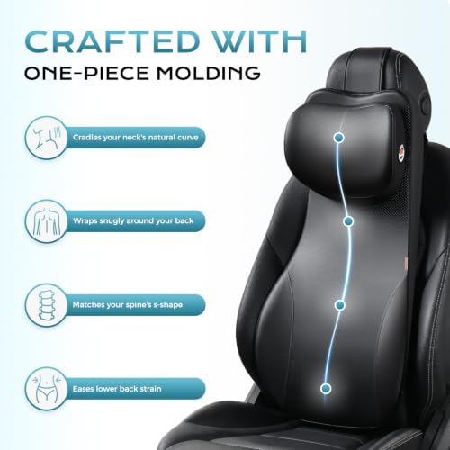 Coverado Car Seat Lumbar Support Pillow and Adjustable Headrest One-Piece Design, Memory Foam Breathable Back Neck Support Cushion, Ergonomic Widened Design for Car Truck Long Driving Back Pain Relief - Image 4