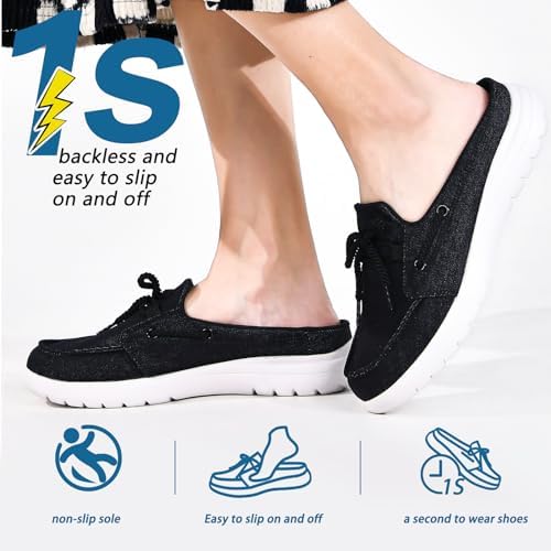 Buyrew Mules for Women with Arch Support - Lightweight Washed Cotton Sneaker Mules - Breathable Walking Flats, Comfortable Slip On Shoes for Business Casual, Office, Travel - Image 4