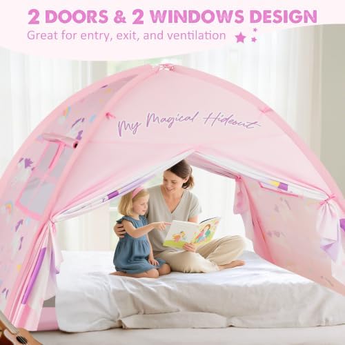 Twin Bed Tent for Kids, Twin Size Bed Canopy with Star Lights, Privacy Space Blackout Sleeping Tents, Indoor Breathable Portable Floor Bed Tent for Boys and Girls, Unicorn - Image 3