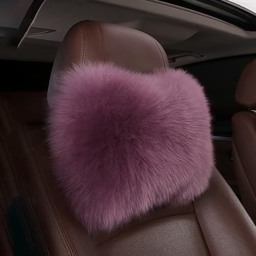 Fluffy Car Headrest Pillow Furry Long Wool Lumbar Auto Head Neck Support Pillow Cushion Natural Luxury Fur Warm Soft Comfort Winter - Image 2