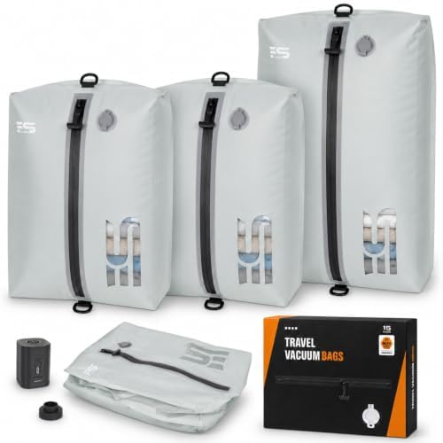 3PCS Vacuum Bags for Travel with Pump, Reusable, Waterproof, Grey by ESCRODOI-Fromcourttotrailpackinperformance