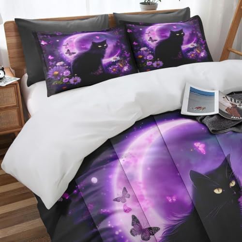 Comforter Set of 3, Full, Bedroom Decor Space Cat - Image 2