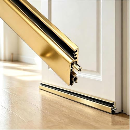Automatic Door Sweeping Bottom Aluminum Alloy, 23in - 40in Surface Mount Type - Suitable for Door Bottom Sealing Sound Insulation Windproof Dustproof Light Blocking(Gold,76cm/29.9in) by Unknown