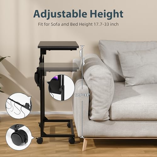 Adjustable Height Couch Table with USB-C Charging Station (Black) - Image 3
