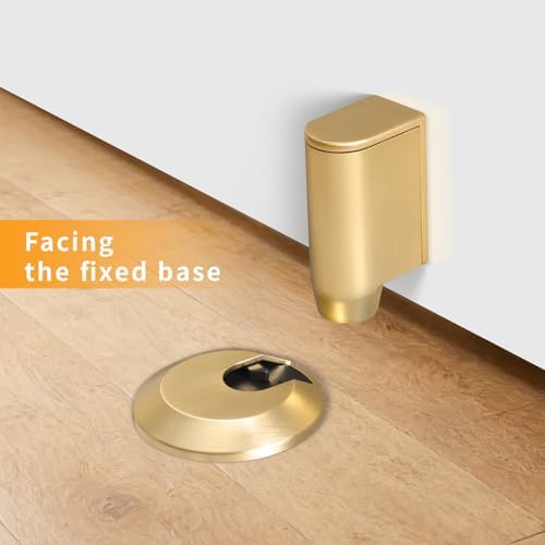 3 Pack Magnetic Door Stopper, Retractable Magnet Floor Door Stop with 0.4 in (10mm) Extension Base, Adhesive Door Magnetic Catch, Door Holder for Gaps Up to 1.4 in (35mm), Brushed Gold BG-3 - Image 4