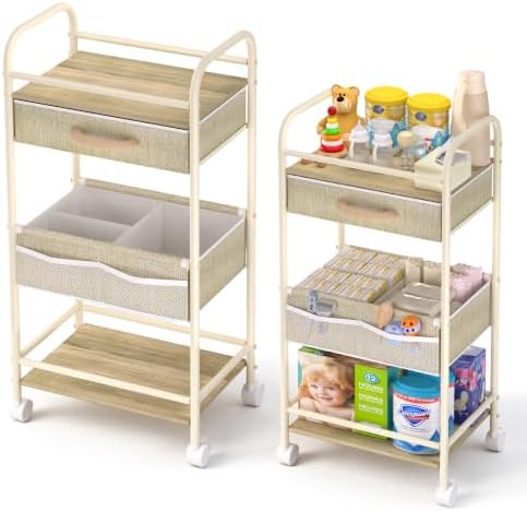 Baby Cart Organizer, Oxford Fabric Diaper Cart with Wooden Divider by BOPHILI