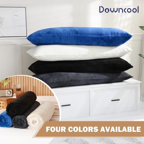 DOWNCOOL Large Body Pillow Insert with Faux Fur Cover - Fluffy Long Bed Pillow for Sleeping - Breathable Full Body Pillow for Adults - 20x54 inch (Blue, with Cover) - Image 7