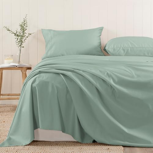 Pizuna Pure 100% Cotton Queen Flat Sheet 600 Thread Count Sea Foam by Pizuna