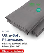 King Standard Pillow Cases - 6 Pack Pillowcases, 20" x 36" - Dark Grey - Image 2