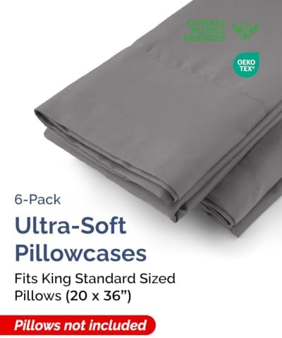 King Standard Pillow Cases - 6 Pack Pillowcases, 20" x 36" - Dark Grey - Image 2