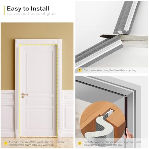 Ravinte Weather Stripping Door Seal, Q-Shaped Kerf Foam Strip, 50 FT, Grey - Image 5