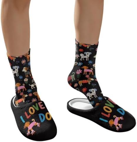 Jeiento Winter Fuzzy Slipper and Crew Socks for Women,Adult Slip-on Close Toe House Slipper,Flat Comfort home Slides - Image 4