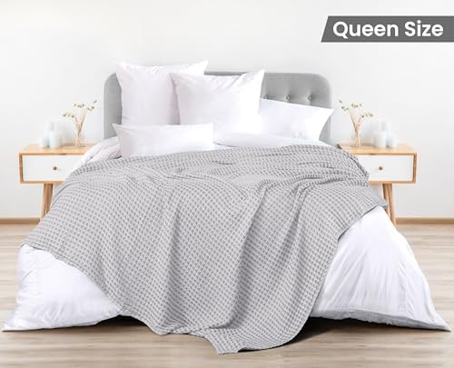 Utopia Bedding 100% Cotton Waffle Blanket Queen Size Silver, 90x90 Inch - Image 2