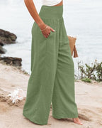 Angerella Womens Elastic High Waisted Palazzo Pants Casual Wide Leg Long Lounge Pant Trousers with Pocket - Image 2