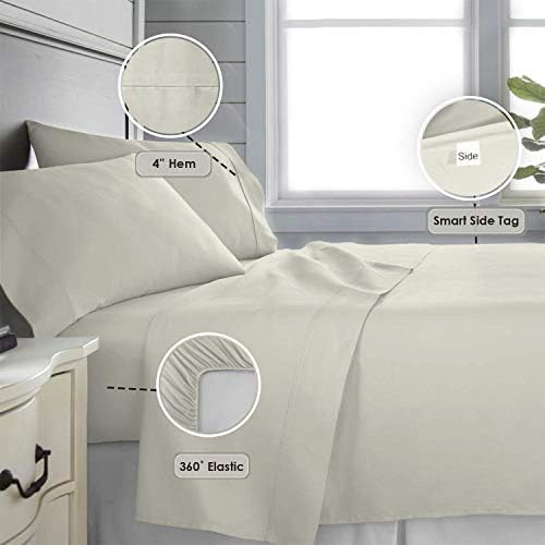 Pizuna 100% Cotton Queen Sheet Set 600 Thread Count Natural Grey - Image 3