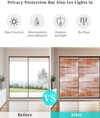Window Privacy Film Frosted, Red Ombre Non-Adhesive Static Cling Window Tint, Vintage Farmhouse Simple Neutral Texture Insulated Windows Frosted Films for Living Room, 35.4 x 78.7 Inches - Image 6