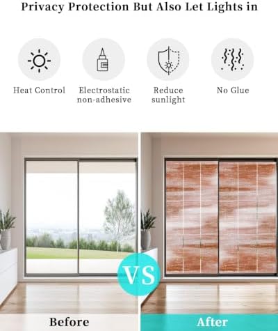Window Privacy Film Frosted, Red Ombre Non-Adhesive Static Cling Window Tint, Vintage Farmhouse Simple Neutral Texture Insulated Windows Frosted Films for Living Room, 35.4 x 78.7 Inches - Image 6