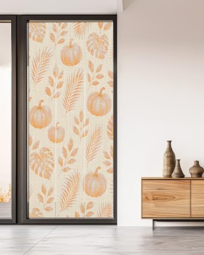 Window Privacy Film Frosted, Orange Pumpkins Fall Non-Adhesive Static Cling Window Tint, Thanksgiving Tropical Palm Rustic Insulated Windows Frosted Films for Living Room, 35.4 x 78.7 Inches - Image 5