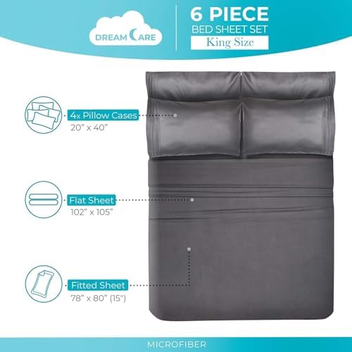 DREAMCARE King Size Sheets Set - 6 pcs Breathable Cooling Sheets King Size - Image 3