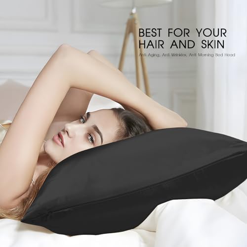 100% Mulberry Silk Pillowcase with Hidden Zipper,Both Sides Pure Silk Breathable Pillow Case for Hair and Skin,19 Momme Grade 6A,1pc,Black,Queen Size 20x30 Inches - Image 3