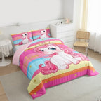 Erosebridal Pink Unicorn King Bed Comforter Set for Girls | Princess Rainbow Unicorn Bedding Set Cute Stars Striped Bed Sets Girly Cartoon Horse Quilt Comforter Fantasy Girls Room Decor,3 Pcs - Image 4