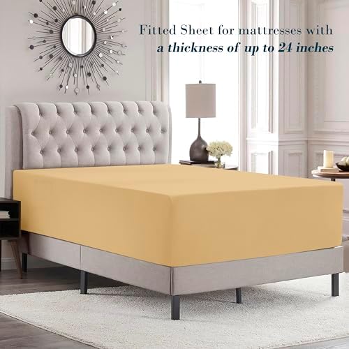 Mocassi Twin Size 4-Piece Bed Sheet Set - 1800 Premium Hotel Quality Microfiber 18-24 Inches Extra Deep Pocket Fitted Sheet- Luxury Soft, Breathable, Wrinkle, and Fade Resistant, Gold - Image 3