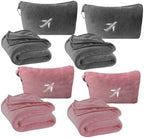 BlueHills Soft 2 Pack Travel Blankets Mini Set of 2 - Premium Airplane Travel Essential Flight Blanket Throw in a case with Strap Compact for Car Plane Travel Gift – Gray and Pink. by BlueHills
