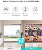 Window Privacy Film Frosted, Pumpkins Halloween Non-Adhesive Static Cling Window Tint, Black Horror Purple Floral Vintage Insulated Windows Frosted Films for Living Room, 35.4 x 78.7 Inches - Image 6
