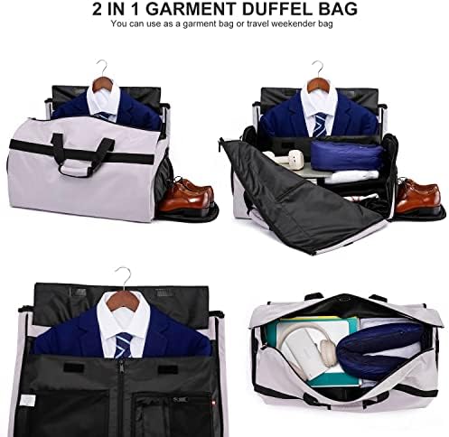 Travel Garment Bag Suit Bags for Men with Shoulder Strap & Shoes Compartment, Water Resistant Carry On Garment Duffle Bag - 2 in 1 Hanging Suit Garment Bags for Travel, Grey - Image 4