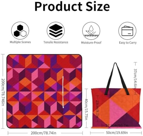 Large Waterproof Picnic Blankets Abstract Pattern Pink Red 78.7"x78.7" - Image 3