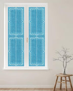 Window Privacy Film Frosted, Azure Blue Botanical Reusable Static Cling Window Tints, Vintage Florals Geometric Minimalist Heat Control Windows Films for Offices, Balcony, 29.5 x 118 Inches - Image 2