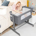 BABY JOY Bassinet Bedside Sleeper, 3 in 1 Folding Crib w/Adjustable Height, Mattress, Lockable Wheels, Storage Pocket & Carry Bag for Infant Newborn, Stationary & Rock, Portable Baby Bassinet (Grey) by BABYJOY