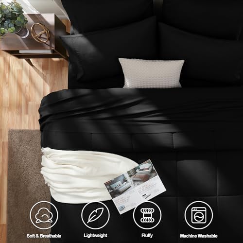 CozyLux King Size Comforter Set Black, 7 Pieces Bed in a Bag, Black Comforter King Size, All Season Bedding Sets with Stitch Quilted Comforter, Flat Sheet, Fitted Sheet, Pillowcases (Pack of 2) - Image 2