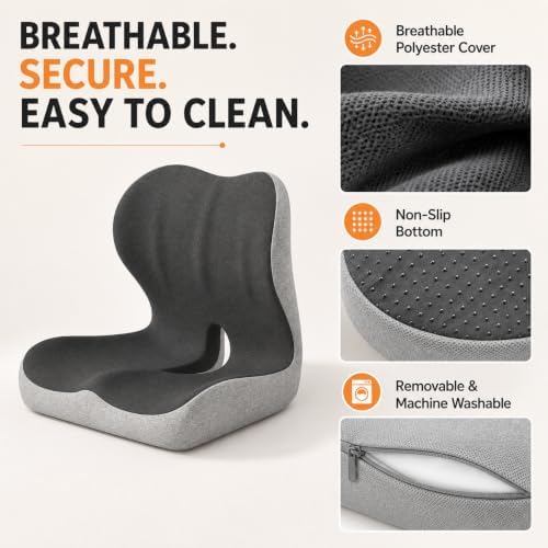 Ergonomic Memory Foam Seat Cushion for Tailbone Pain Relief, Suitable for Office Home Chair, Car and Wheelchair (Black(Oversized)) - Image 6