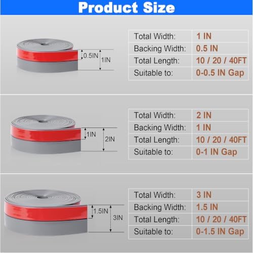 ToLanbbt Weather Stripping Silicone Door Seal Strip 3 in x 40 ft Door Draft Stopper Self Adhesive Door Draft Tape, Side & Bottom Gaps Insulation Strip for Glass Shower Door Sliding Door Window, Gray - Image 2