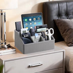 PU Leather Desk Organizer, Remote Control Holder (Grey) - Image 6