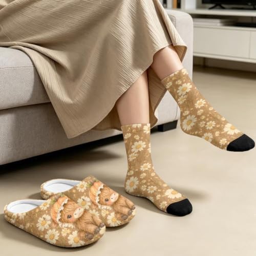 House Slipper and Socks Set for Women Warm Comfy Fuzzy Slipper with Crew Socks Plush Fuzzy Slippers for Indoor - Image 4