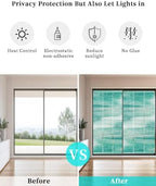 Window Privacy Film Frosted, Green Ombre Non-Adhesive Static Cling Window Tint, Modern Minimalist Abstract Gradient Art Insulated Windows Frosted Films for Living Room, 35.4 x 78.7 Inches - Image 6