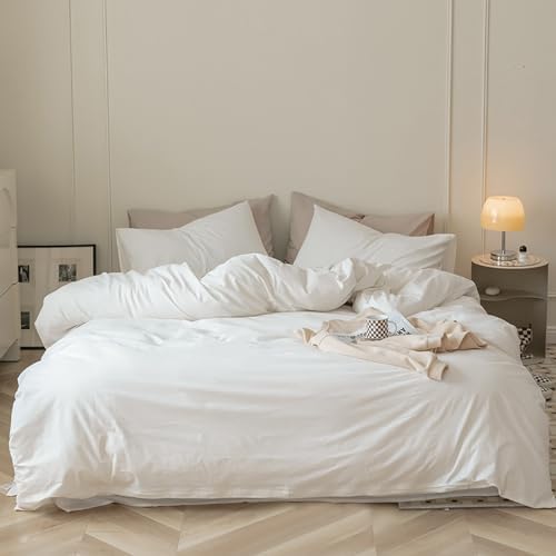 Luxlovery White Comforter Set Queen White Bedding Comforter Set Bed Sets Solid Blanket Quilts Hotel Collection Women Men Soft Breathable Queen Size 3 Piece Comforter by Luxlovery