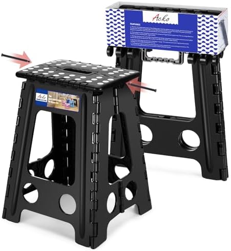 ACKO 17.5 Inch Folding Step Stool with Safety Lock, Holds 400 lbs, Black by ACKO