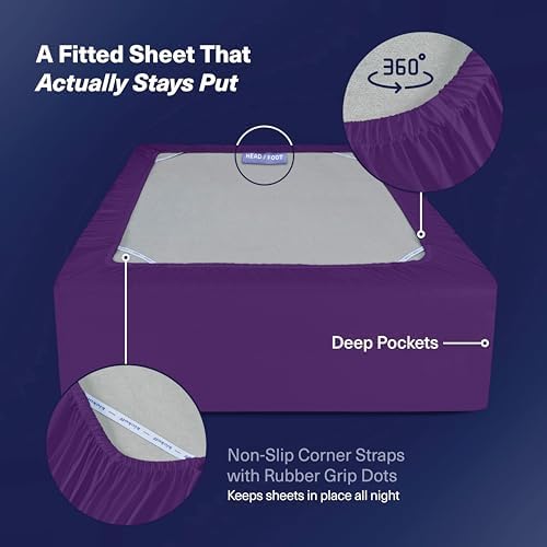 Kickoff Viscose Bamboo Sheets Split King Size 5-pc 100% Organic Bamboo Viscose Bed Cooling Sheets Split King Size Set Cool Bedding for hot Sleepers Sheet Set - Gift Ready Packaging (Purple, SK) - Image 6