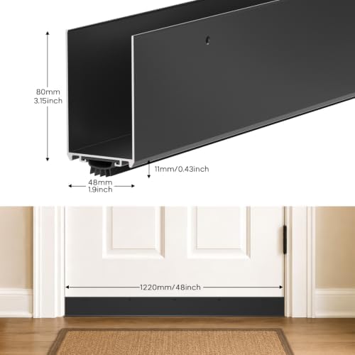1-3/4'' x 48'' Aluminum Under Door Seal, Door Draft Stopper with Neoprene Rubber Insert, U-Shape Door Sweep to Block Cold Air, Dust, Pests, Rodent Proof for Interior/Exterior Doors (Black) - Image 2