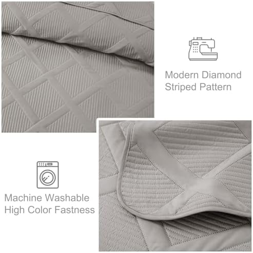 Exclusivo Mezcla 3-Piece Soft Quilts Queen Size Bedding Set, Light Grey - Image 5