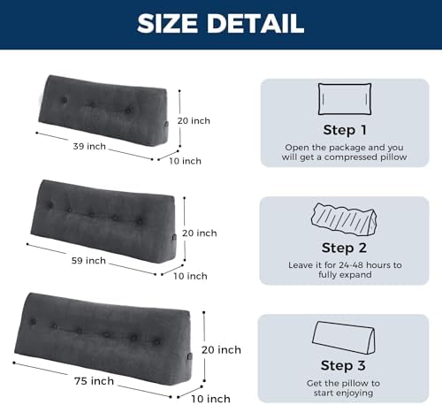 IASEAHK Headboard Pillow Twin, Wedge Pillow Headboard, Black - Image 2