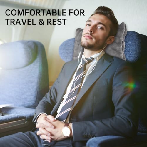 Travel Blanket and Pillow-2-in-1, Ultra-Soft&Compact, One-Piece Airplane Blanket with Hand Luggage Belt and Backpack Clip,Travelers Accessories Gifts, 61x43 Inches (Gray) - Image 2