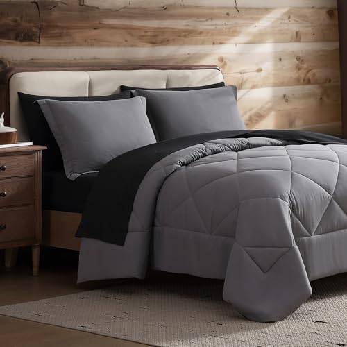 Coleman Twin Comforter Set Reversible Bed-in-a-Bag– Double-Sided Color Options, All-Season Comforter + Shams + Sheets – Perfect for Home, Cabin or Camp Use, Black/Gray by Unknown